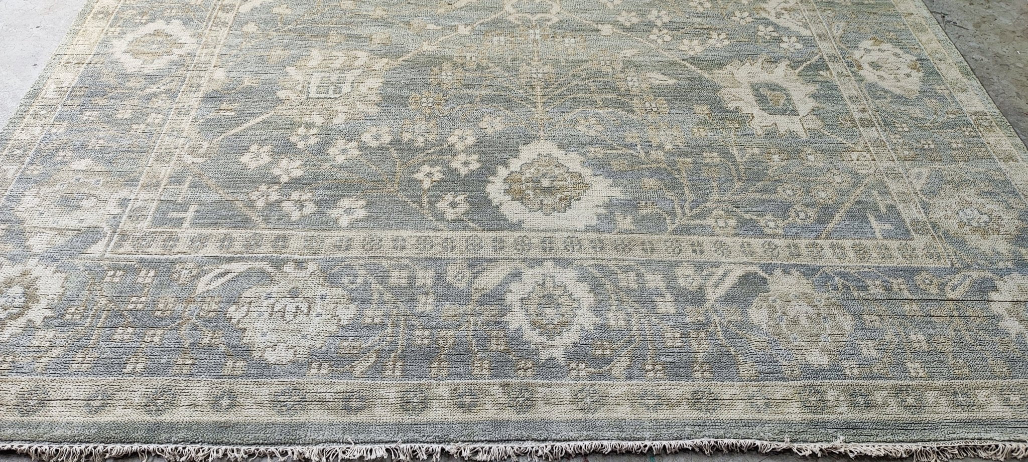 France 9x12 Hand-Knotted Aqua & Silver Oushak | Banana Manor Rug Factory Outlet