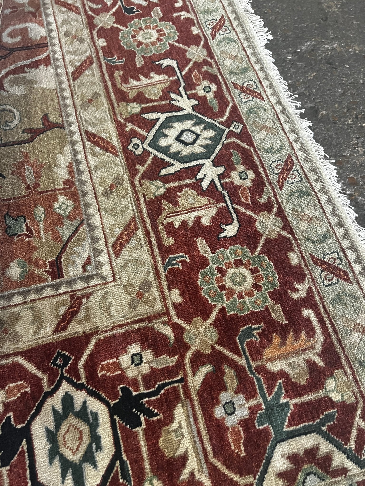 Francesca 8x10 Red, Green, and Tan Hand-Knotted Oriental Rug | Banana Manor Rug Company