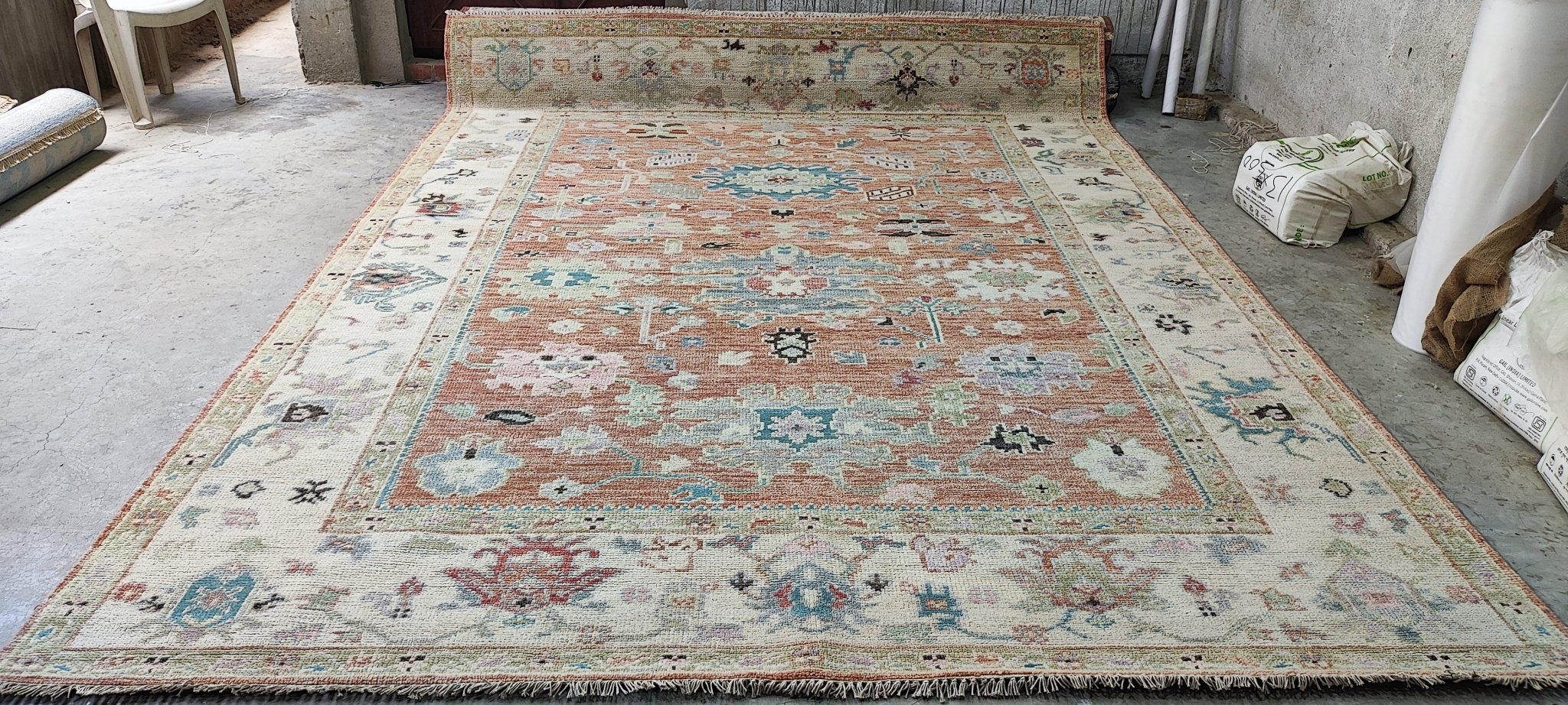 2x3 Iight Green and Ivory Hand Knotted Oriental Oushak Wool Area Rug, –