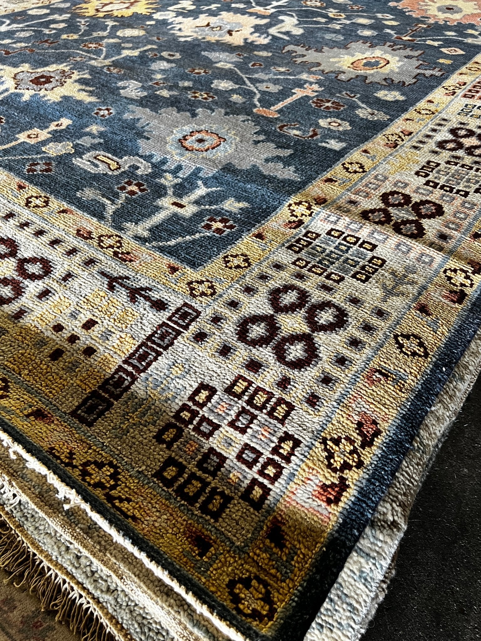 Garnet 8x10 Blue and Gold Hand-Knotted Oushak Rug | Banana Manor Rug Company