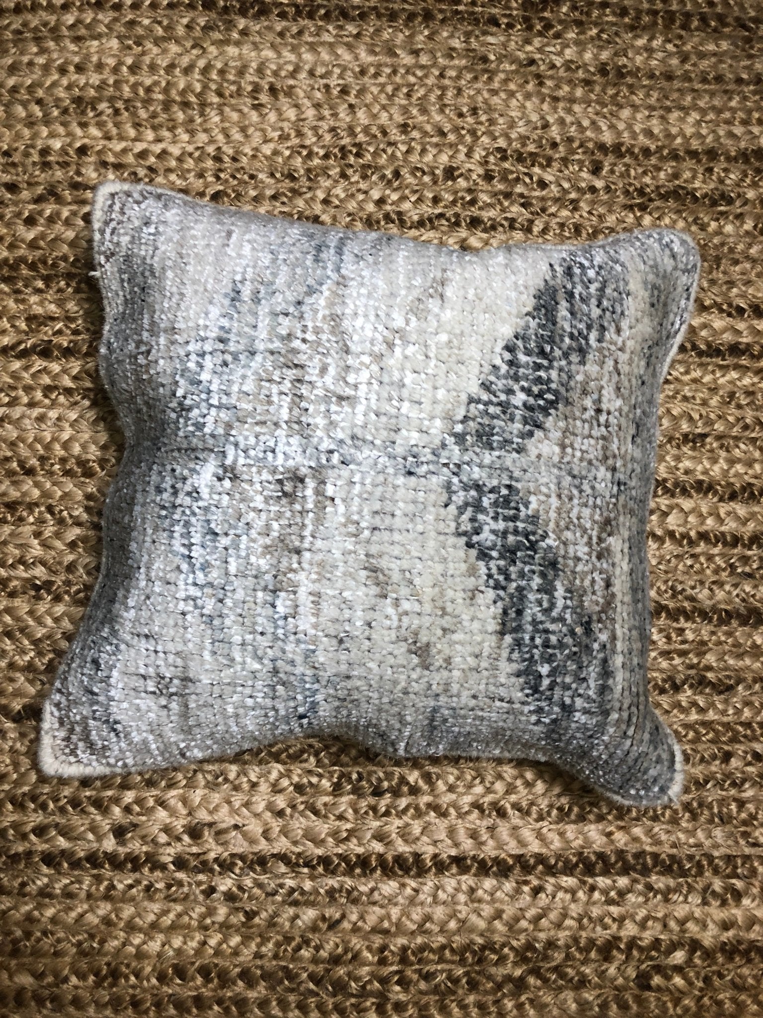 Garnette Grey, White, and Tan Hand-Knotted Pillow | Banana Manor Rug Company