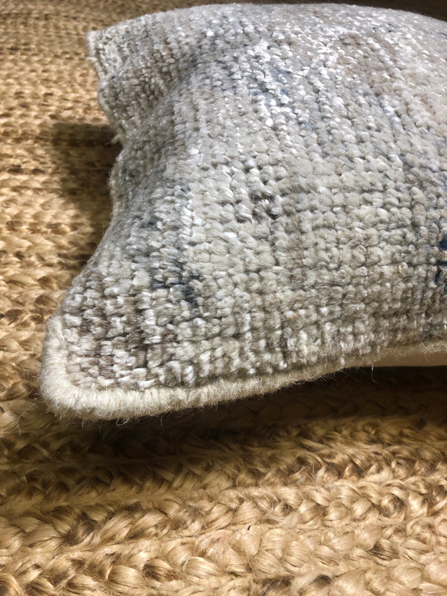 Garnette Grey, White, and Tan Hand-Knotted Pillow | Banana Manor Rug Company