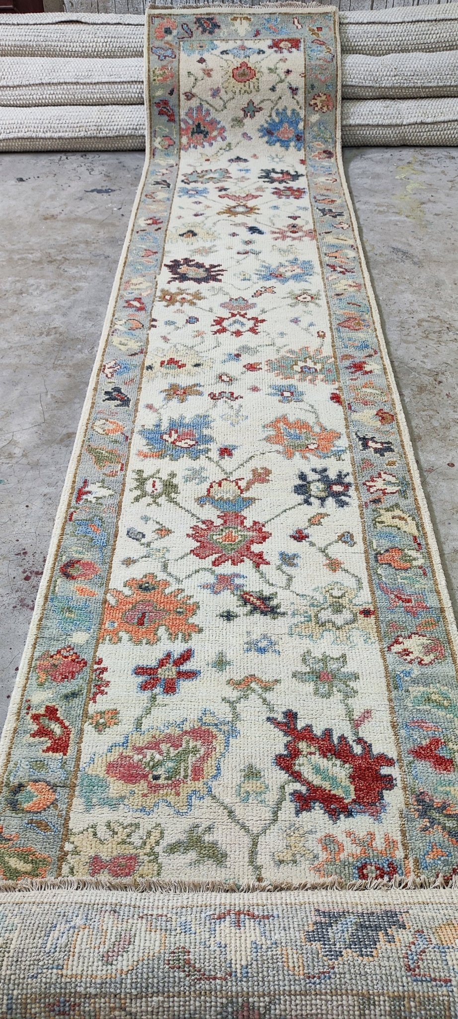 Georgina 2.6x12 Hand-Knotted Ivory & Grey Oushak Runner | Banana Manor Rug Factory Outlet