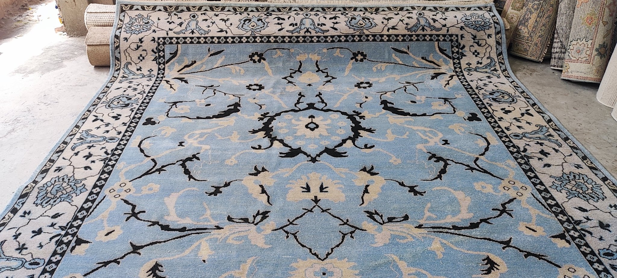 Gila 9x12 Hand-Knotted Light Blue & Beige Oushak | Banana Manor Rug Factory Outlet