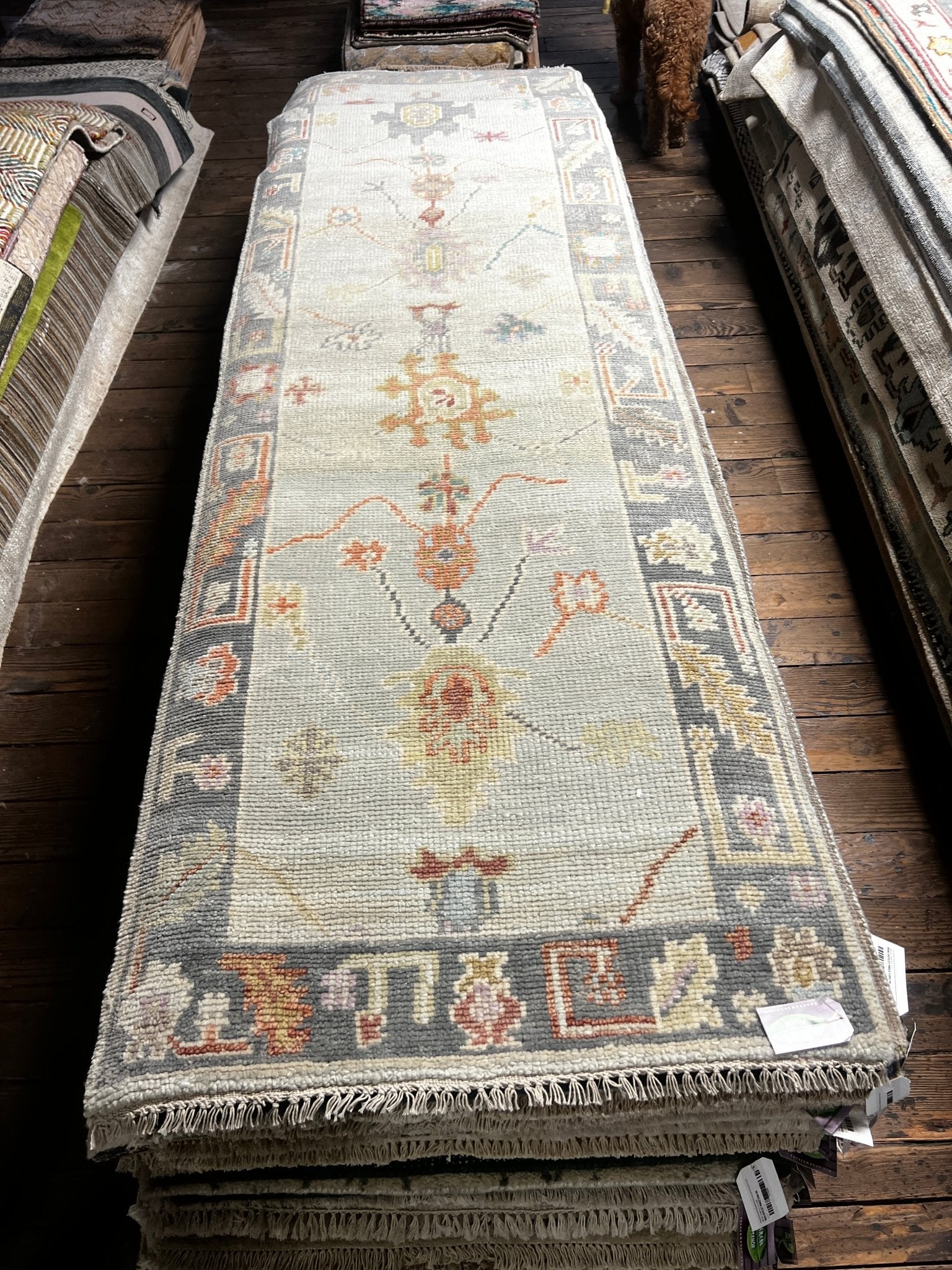 Ginette Hand-Knotted Grey Turkish Oushak Runner (Multiple Sizes) | Banana Manor Rug Factory Outlet