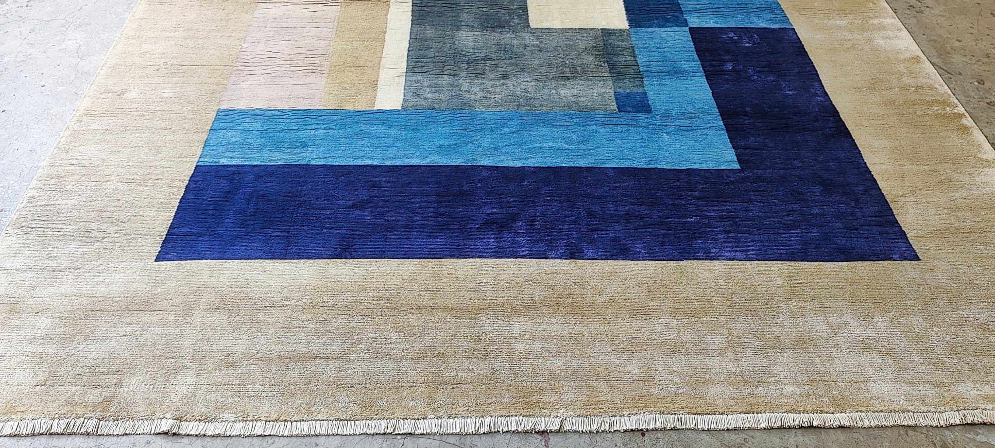 Giordana 8x9.9 Beige & Blue Hand Knotted | Banana Manor Rug Factory Outlet