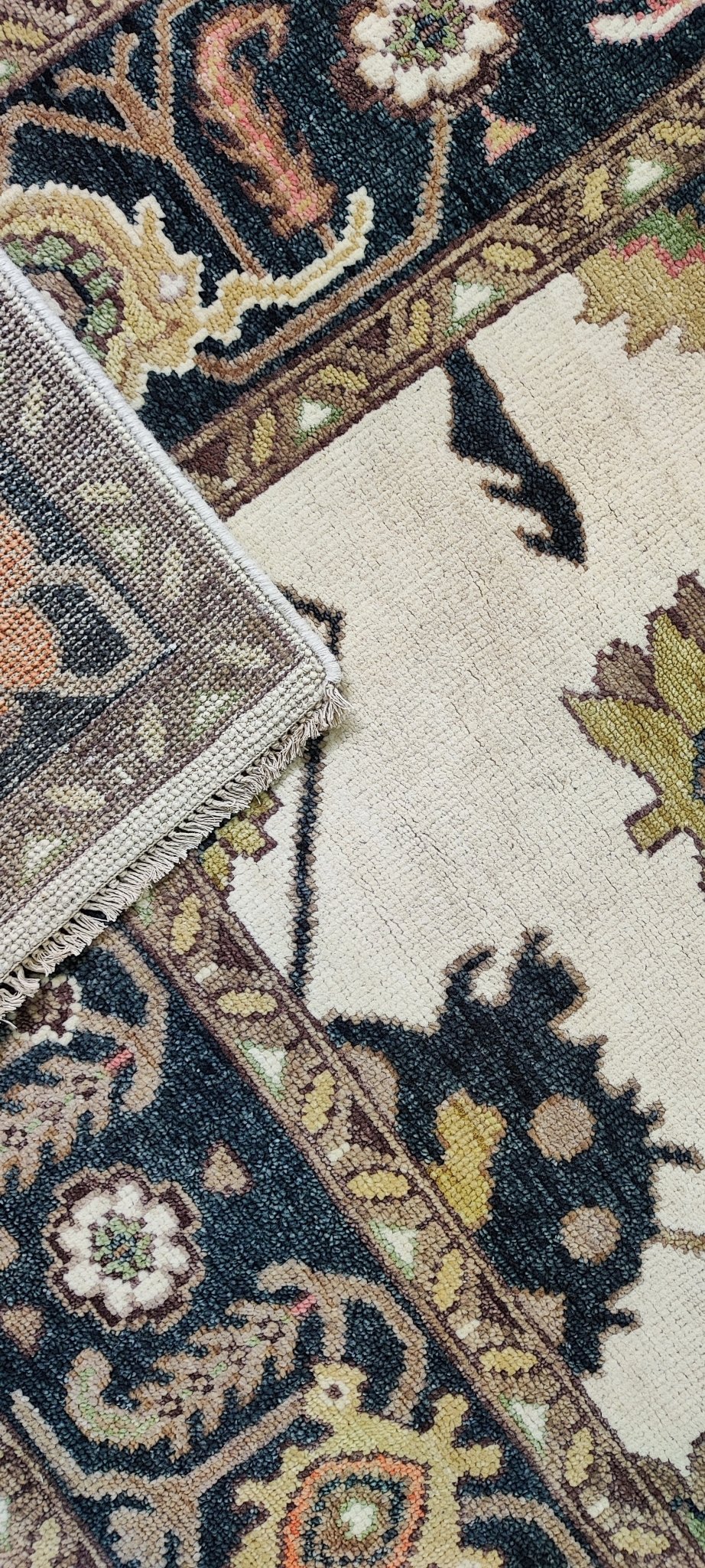 Giovanna 8x10 Hand-Knotted Ivory & Dark Green Oushak | Banana Manor Rug Factory Outlet