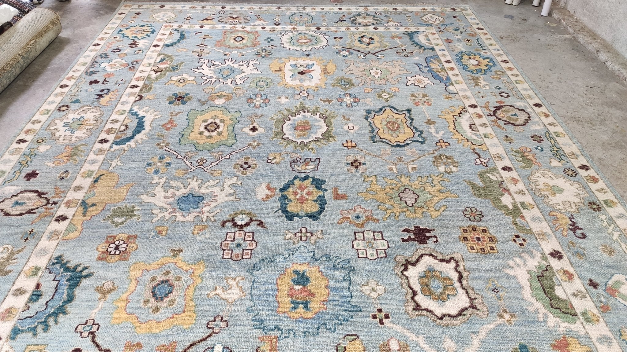 Glenda 10x14 Light Blue Hand-Knotted Oushak | Banana Manor Rug Company