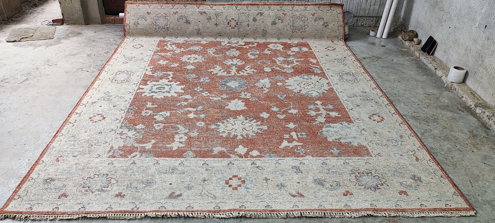 Gloria 8x9.9 Hand Knotted Rust & Beige Oushak | Banana Manor Rug Factory Outlet