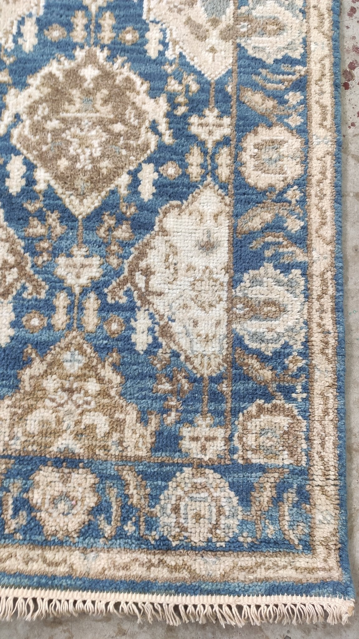 Greer 2.6x9.9 Hand-Knotted Blue and Cream Oushak Runner | Banana Manor Rug Company
