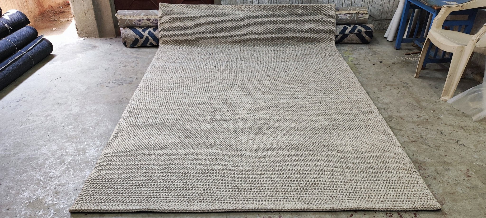 Greg 6.3x9.3 Handwoven Wool Durrie Natural Textured | Banana Manor Rug Factory Outlet