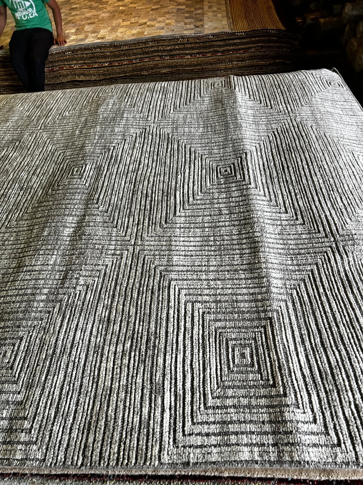 Gregory Hines 8.3x10 Hand-Knotted Modern Rug Natural and Grey High-Low | Banana Manor Rug Factory Outlet