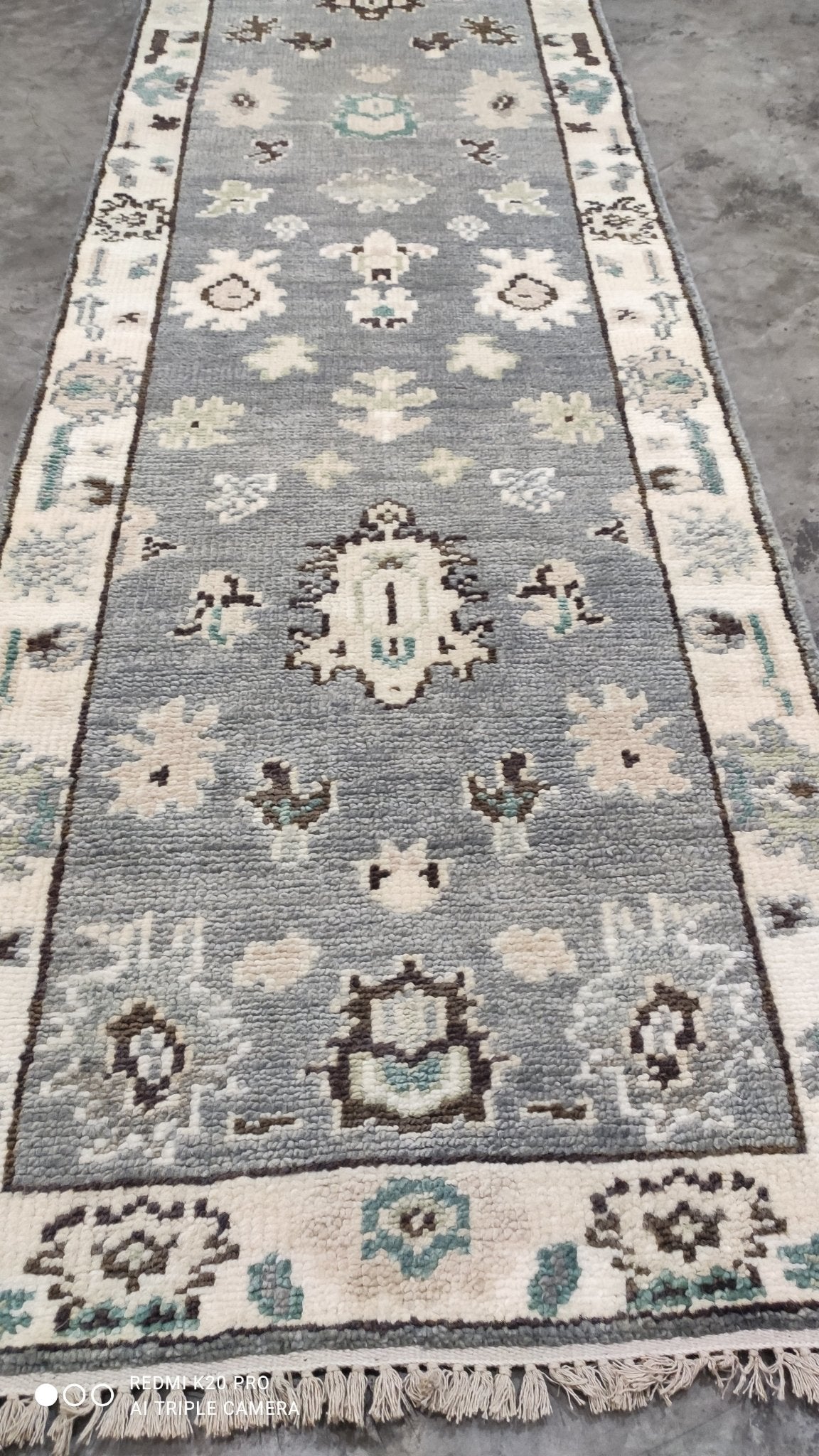 Gretchen 2.9x11.9 Hand-Knotted Grey and White Oushak Runner | Banana Manor Rug Company