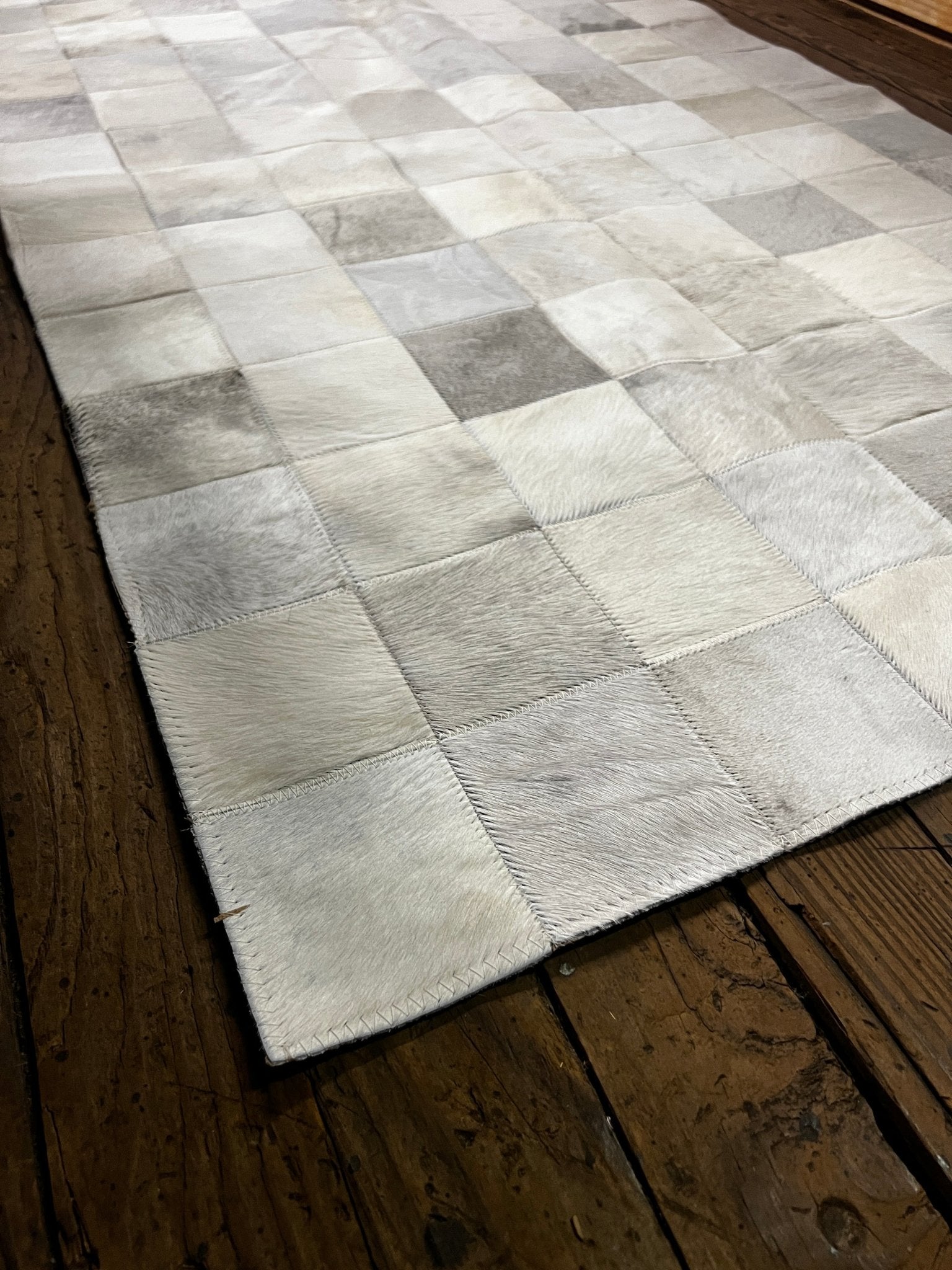 Grey and White Checkerboard Cowhide Runner 2.5x8 | Banana Manor Rug Factory Outlet