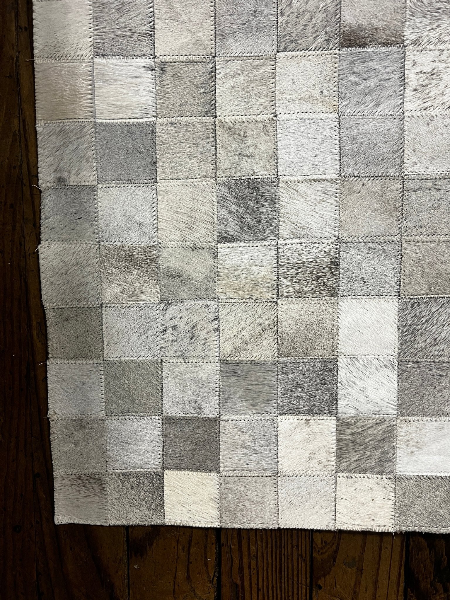 Grey and White Checkerboard Cowhide Runner 2.5x8 | Banana Manor Rug Factory Outlet