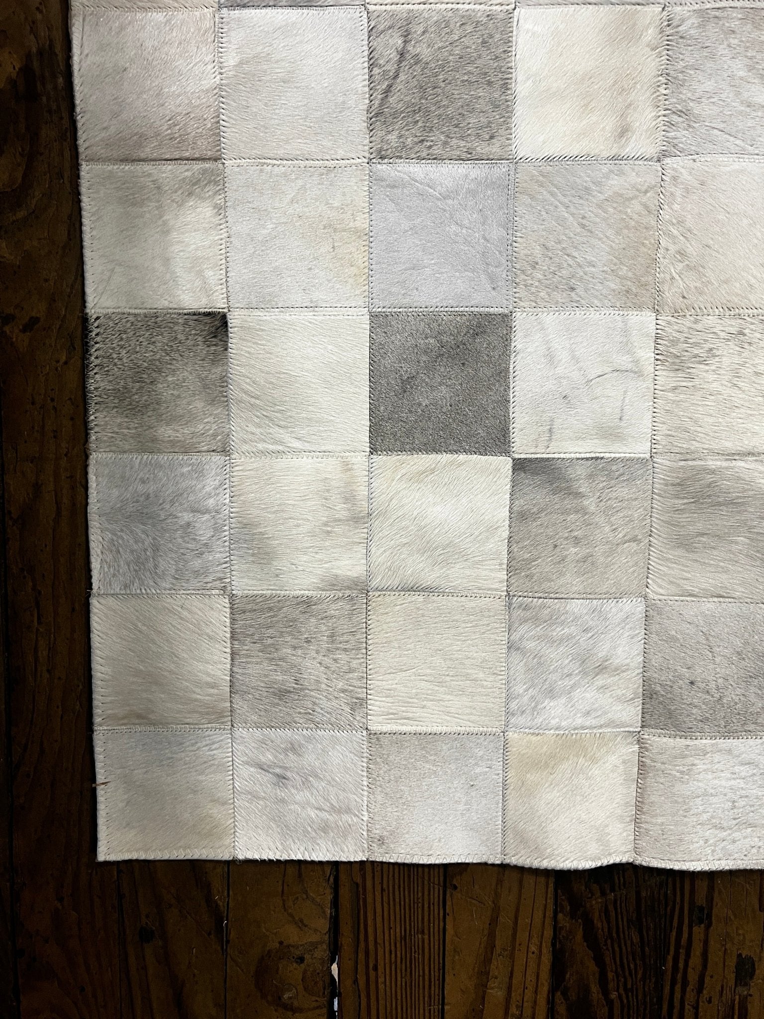 Grey and White Checkerboard Cowhide Runner 2.5x8 | Banana Manor Rug Factory Outlet