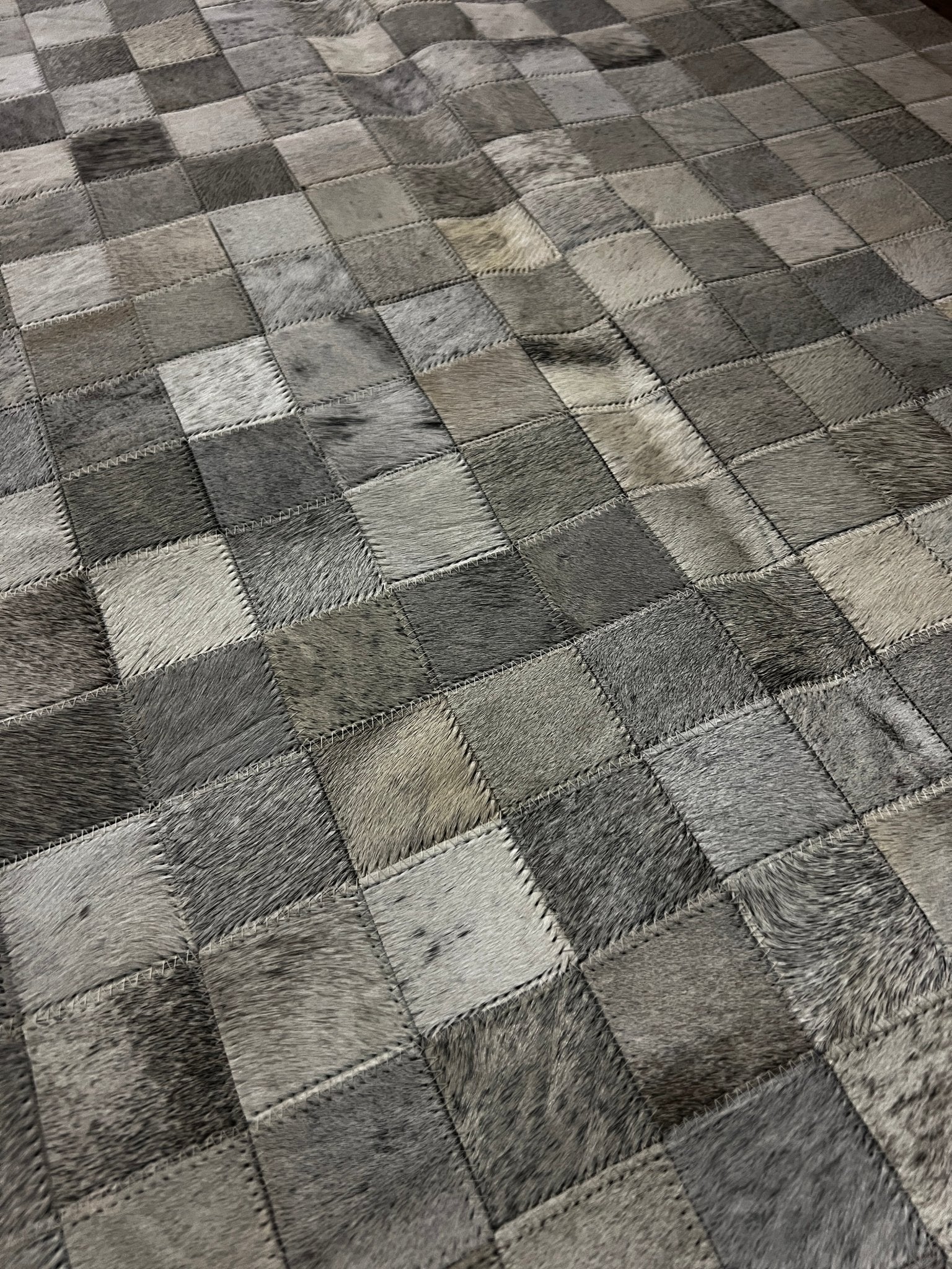 Grey and White Checkerboard Cowhide Runner 2.5x8 | Banana Manor Rug Factory Outlet