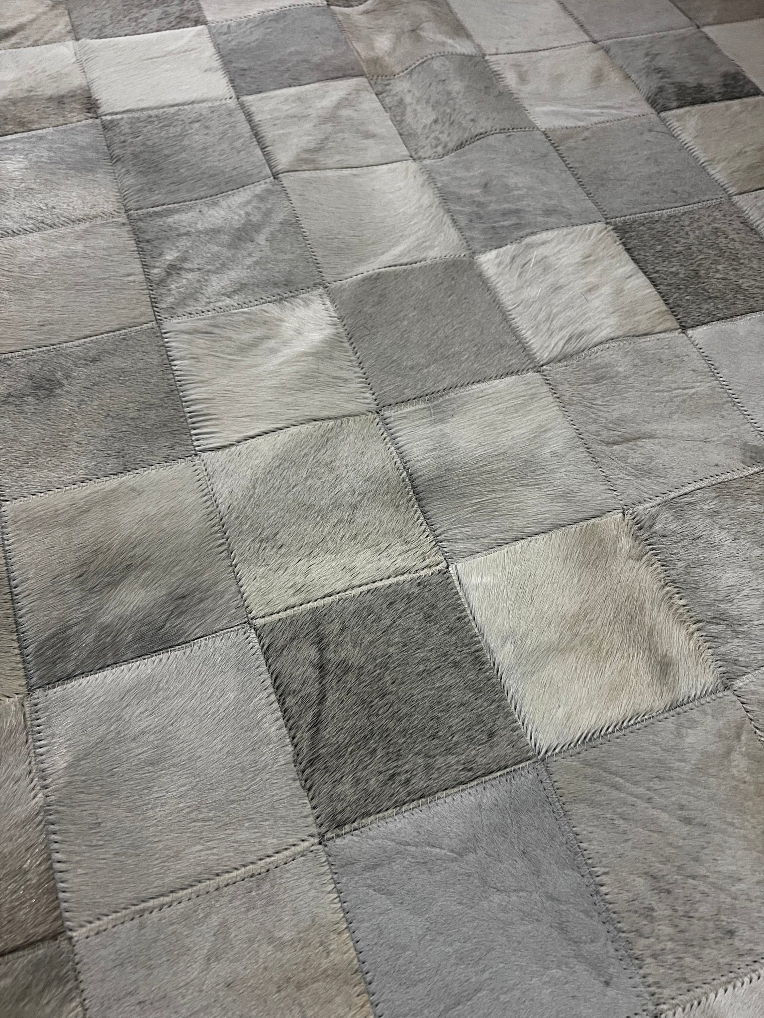Grey and White Checkerboard Cowhide Runner 2.5x8 | Banana Manor Rug Factory Outlet