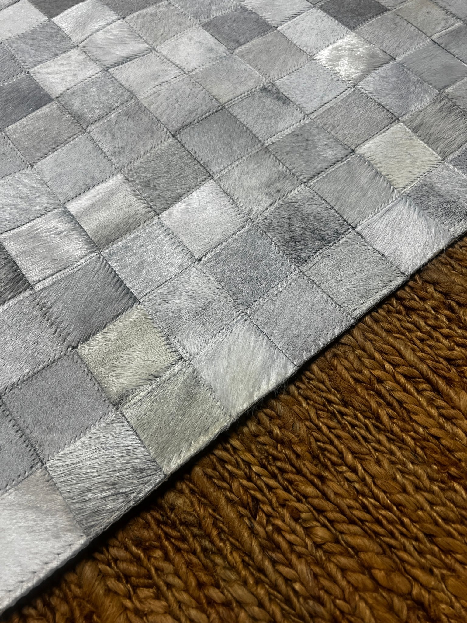 Grey and White Patched Cowhide Rug 8.1x10 | Banana Manor Rug Company