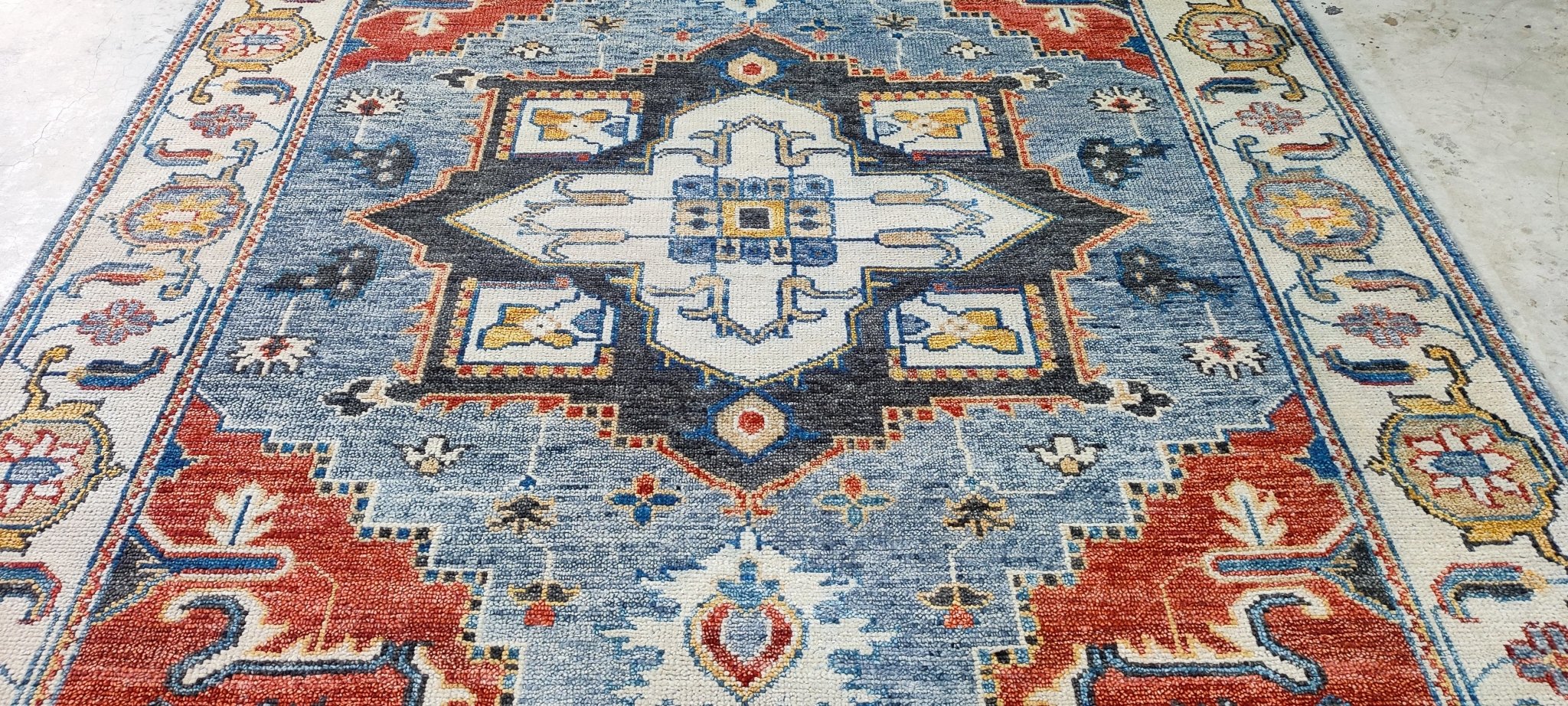 Gulla Jonsdottir Blue and Beige Hand-Knotted Oriental Rug 8x10 | Banana Manor Rug Company