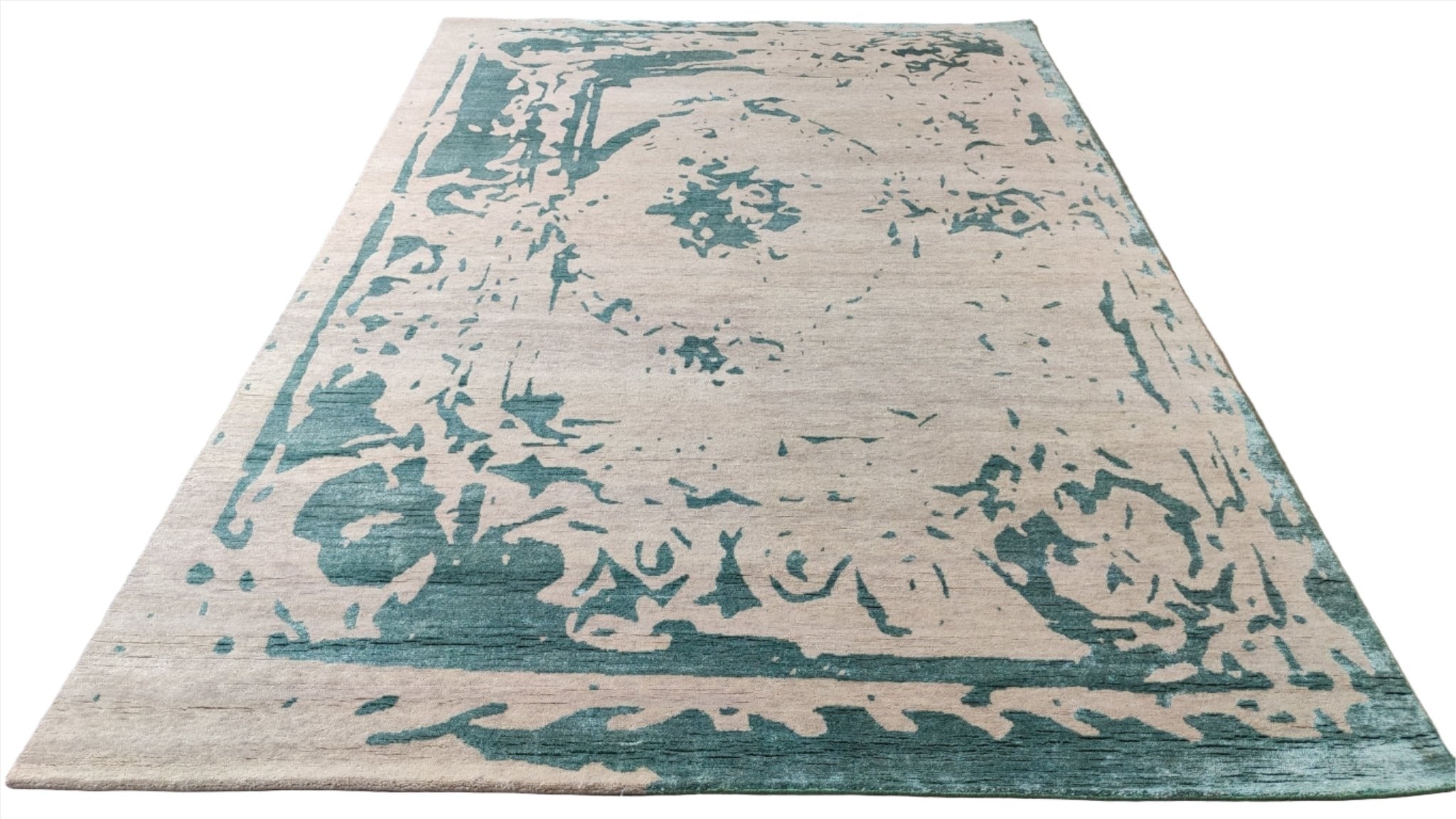 Halle Berry 6.6x9.9 Beige and Green Hand-Knotted Tibetan Rug | Banana Manor Rug Company