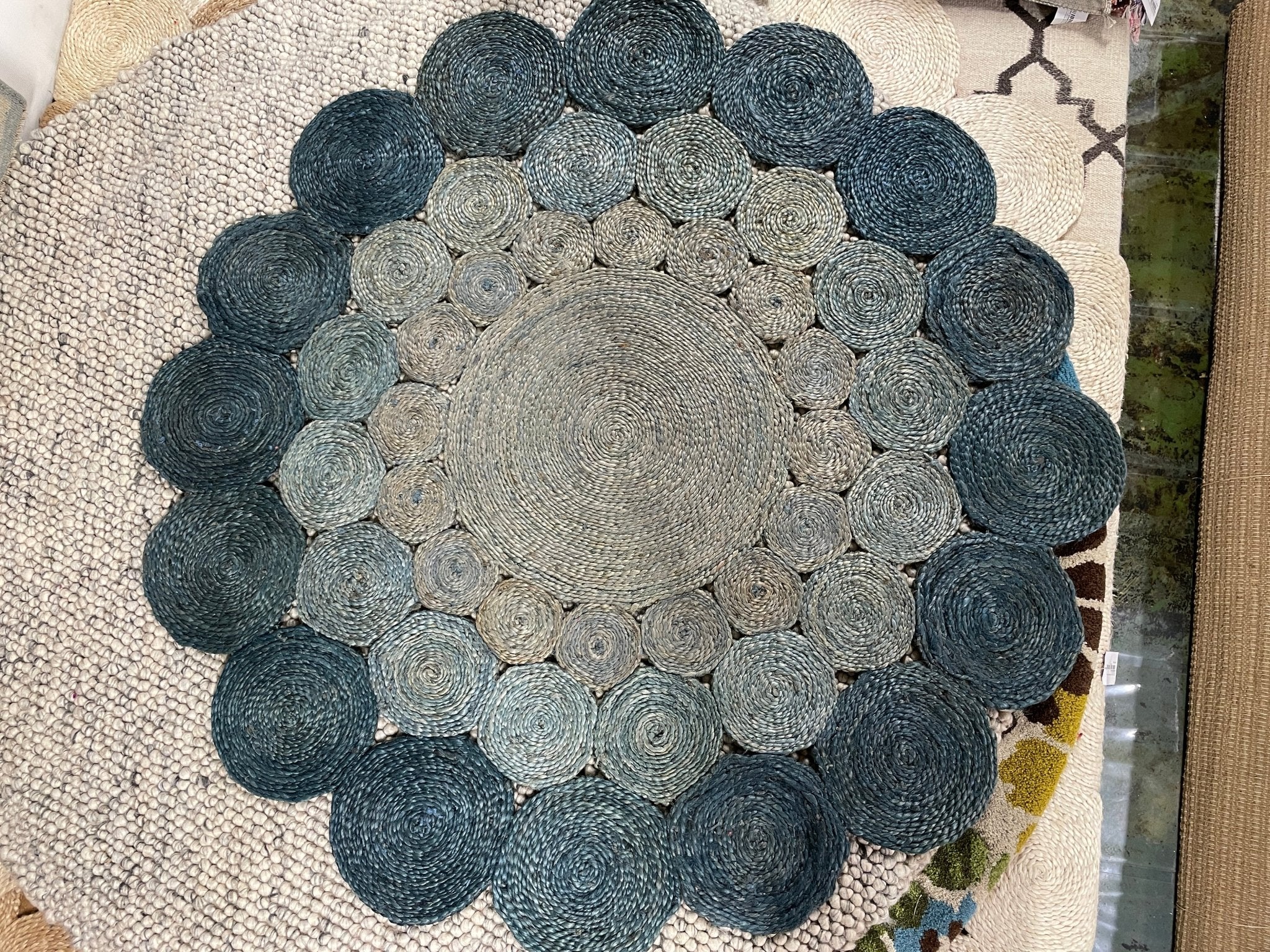 Handwoven 5x5 Blue Round Jute Rug | Banana Manor Rug Factory Outlet