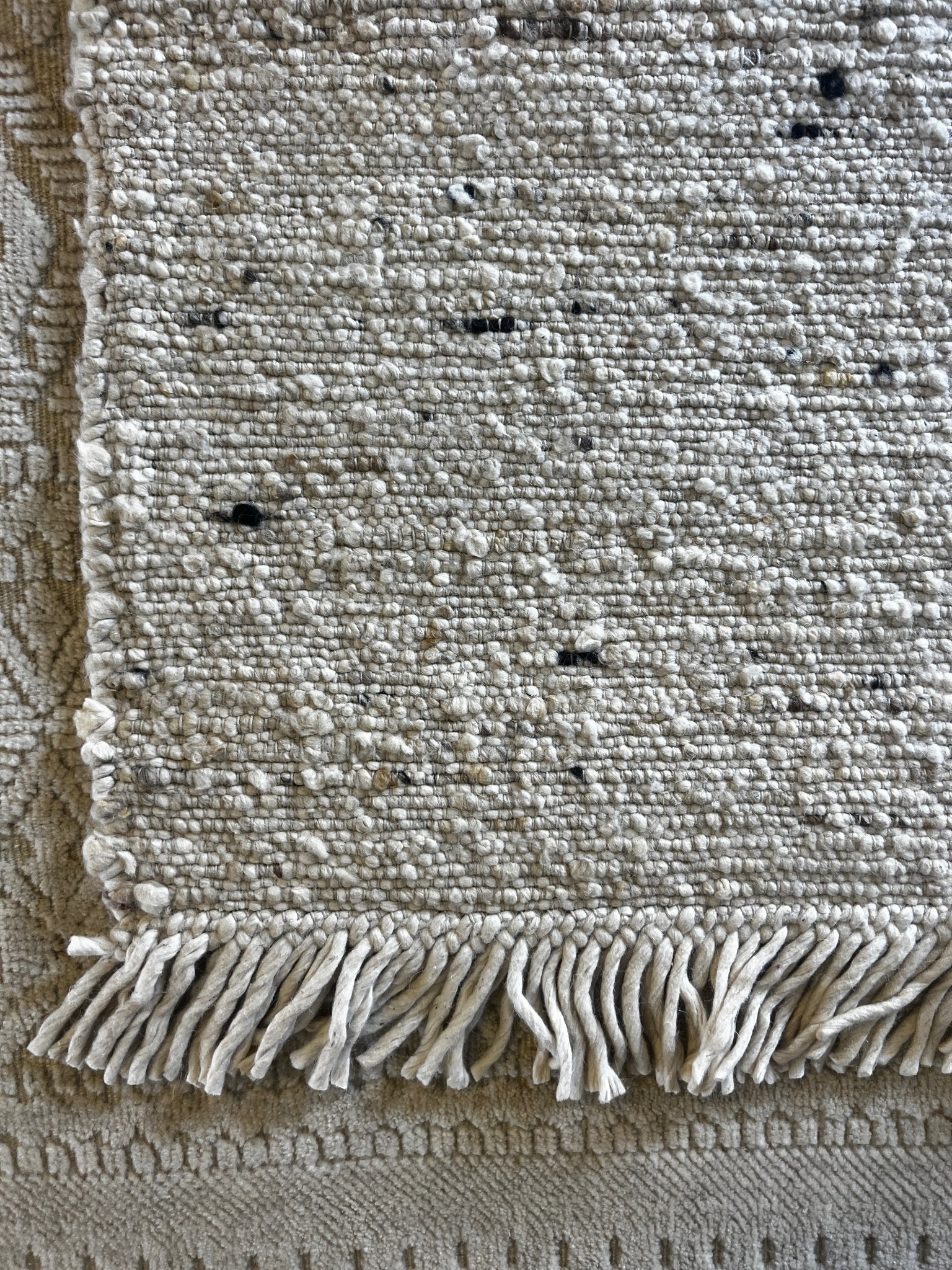 Hannah More 5.6x7.9 Handwoven Wool Durrie Natural Ivory Handcarded | Banana Manor Rug Factory Outlet