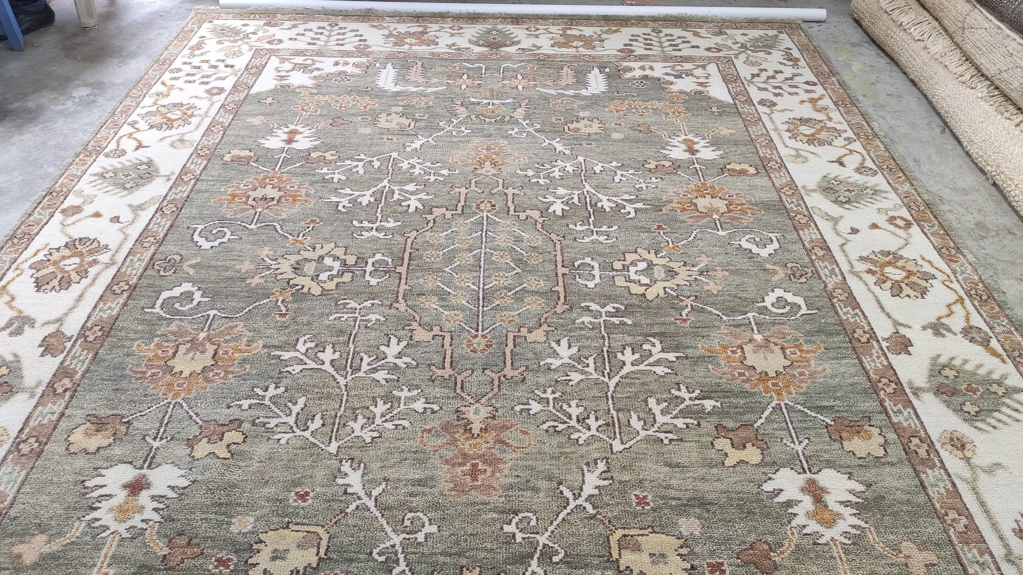 Hathaway 9x12.3 Grey and Ivory Hand-Knotted Oushak Rug | Banana Manor Rug Company