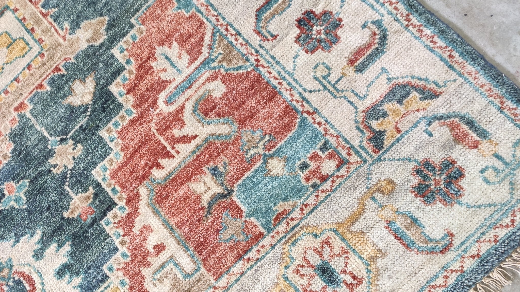 Haydel 8x10 Rust and Blue Hand-Knotted Rug | Banana Manor Rug Company