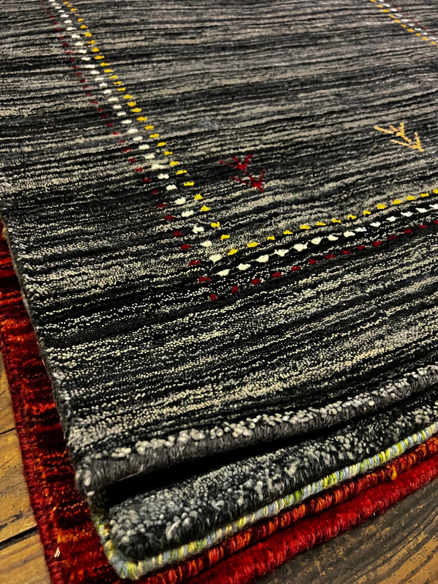 He Who Stares Over Shoulder 3x4.9 Charcoal Handwoven Gabbeh Rug | Banana Manor Rug Factory Outlet