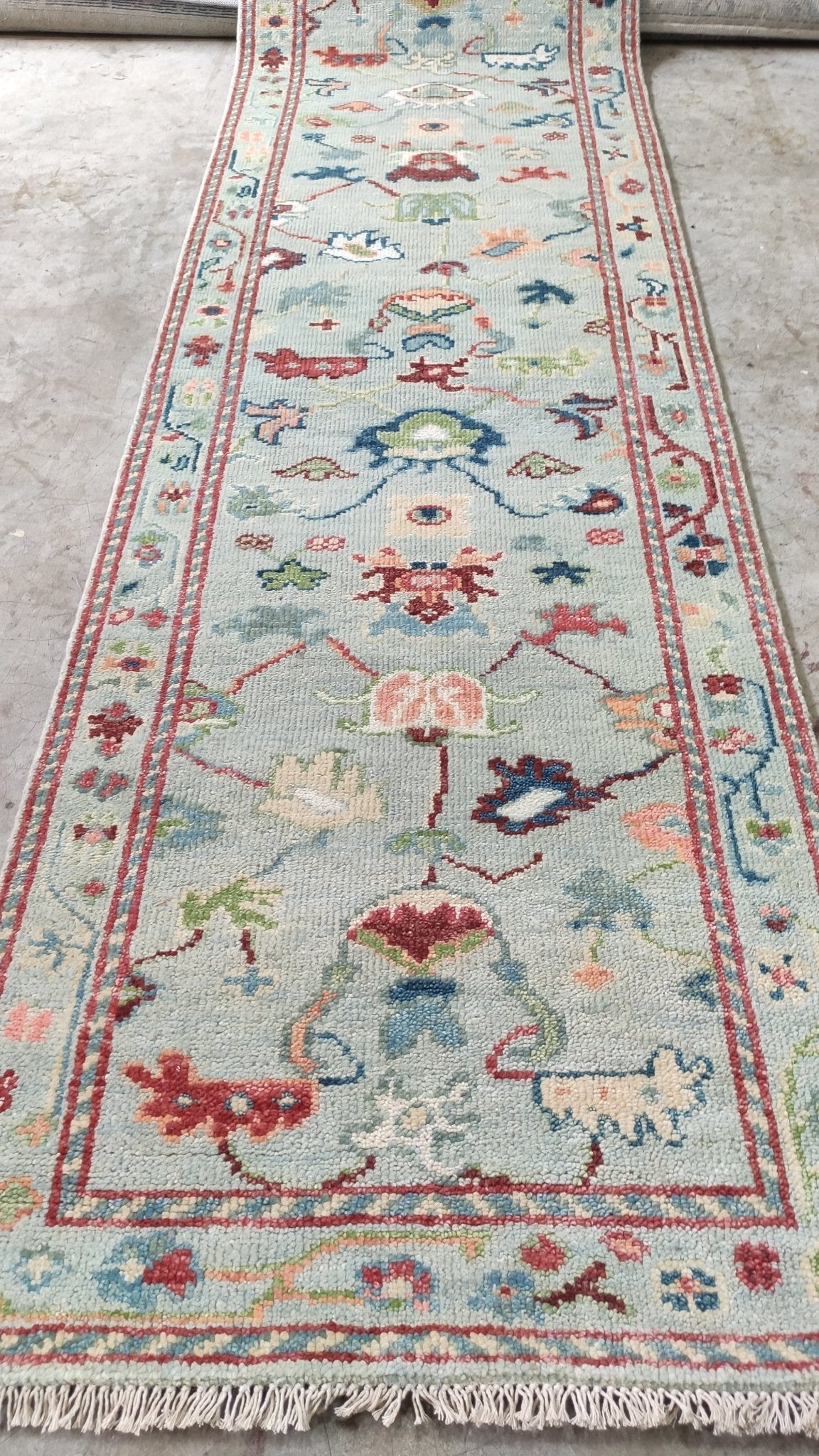 Heather Graham 2.6x9.6 Light Green Hand-Knotted Oushak Runner | Banana Manor Rug Company