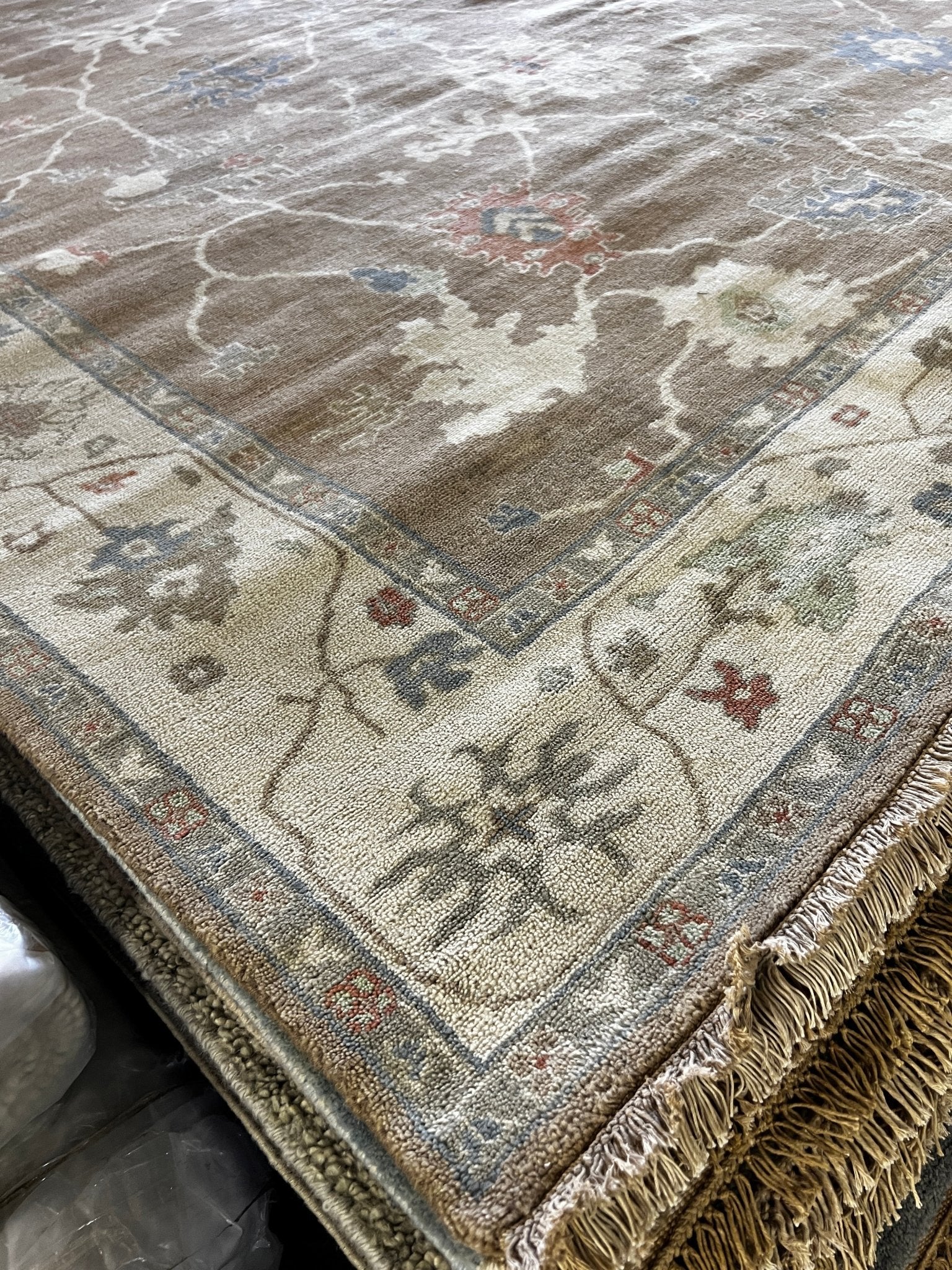 Helen Seinfeld 8.6x10 Brown and Tan Hand-Knotted Oushak Rug | Banana Manor Rug Company