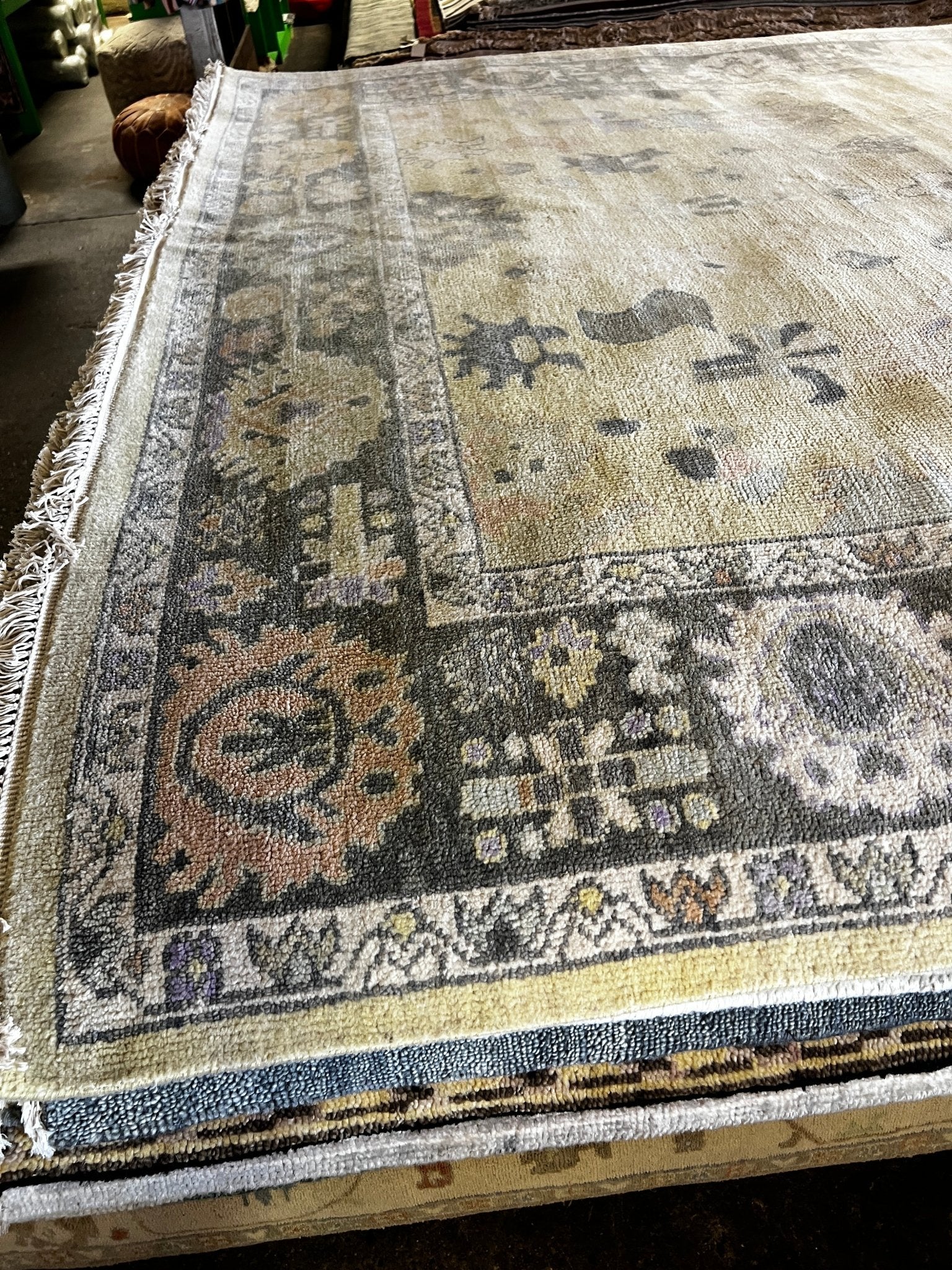 Hennessey 8x10 Light Yellow and Grey Hand-Knotted Oushak Rug | Banana Manor Rug Factory Outlet