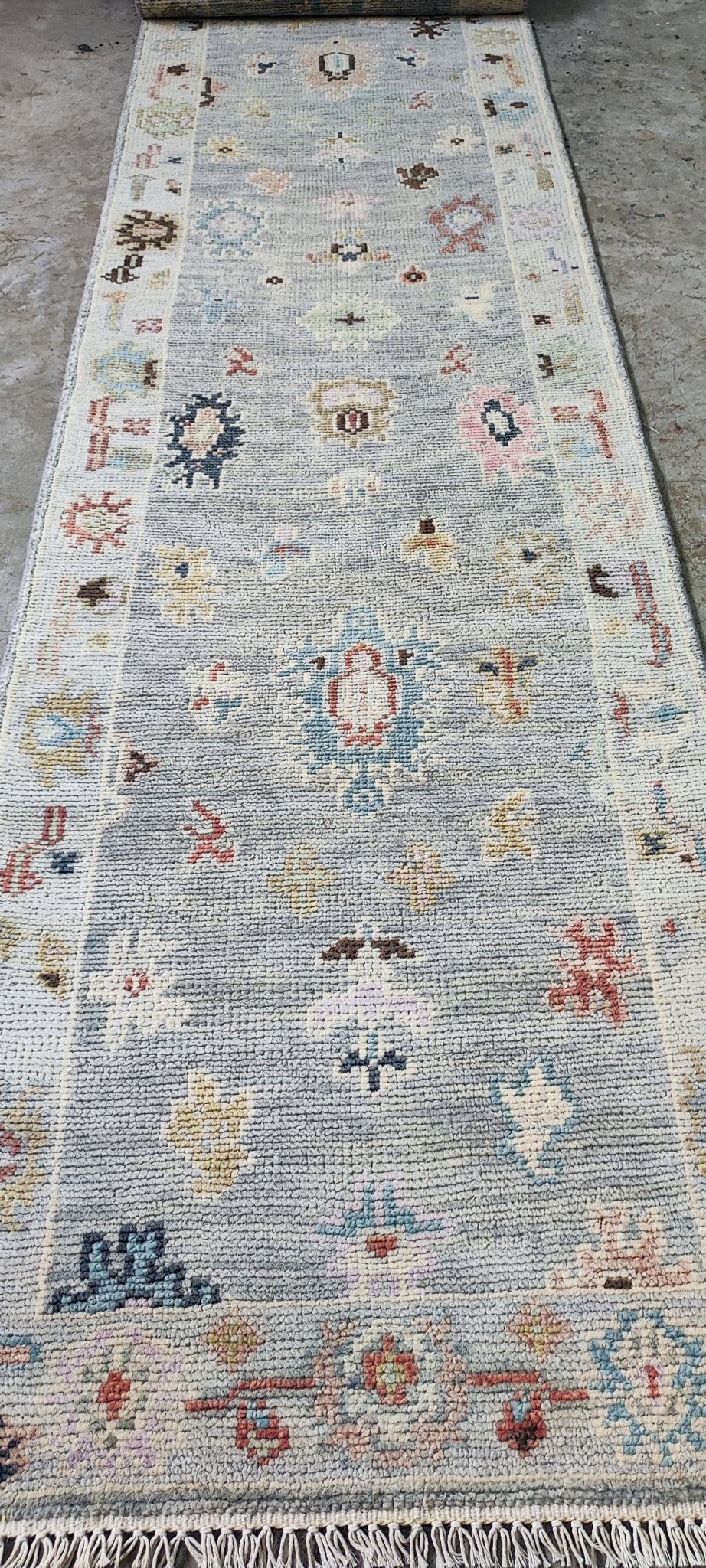 Hilary Hahn 2.6x14.6 Hand Knotted Grey & Silver Turkish Oushak | Banana Manor Rug Factory Outlet