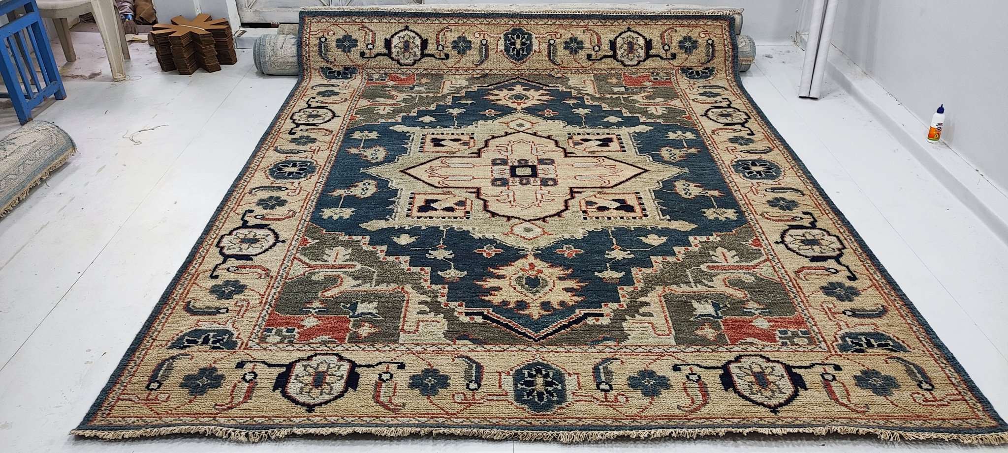 Hope 8x10 Hand-Knotted Blue & Beige Serapi | Banana Manor Rug Factory Outlet