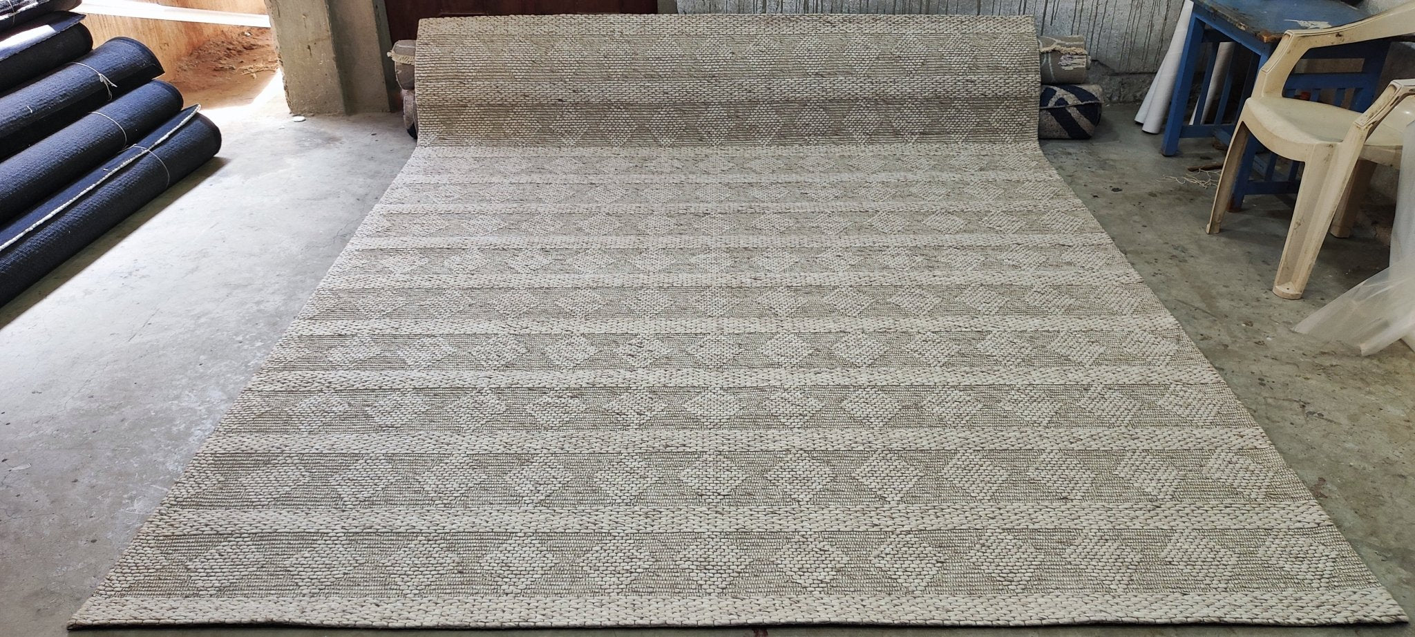 Hugo Baker 10x14 Handwoven Wool Durrie Beige Jacquard | Banana Manor Rug Factory Outlet