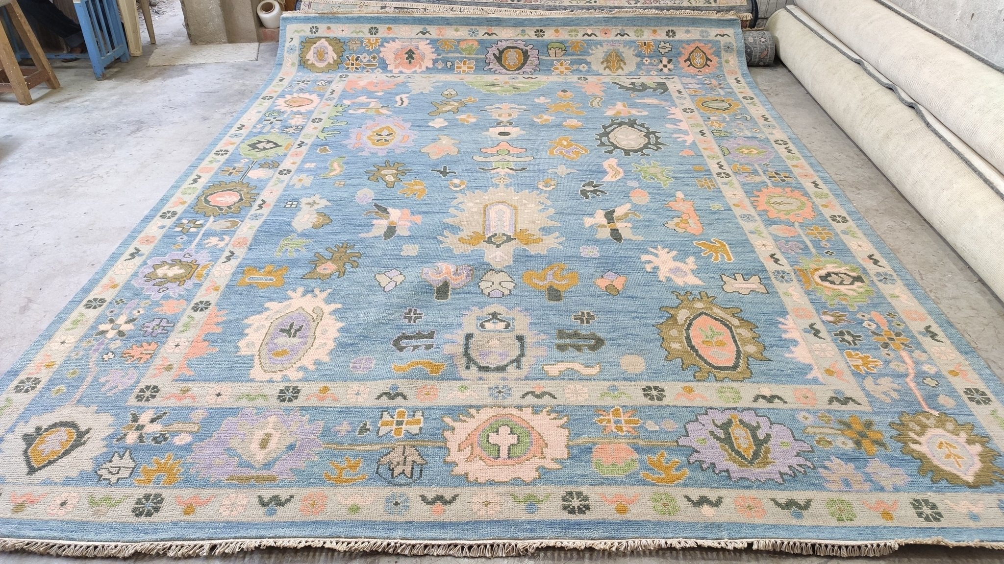 Huntington 9x11.9 Blue Hand-Knotted Oushak Rug | Banana Manor Rug Company