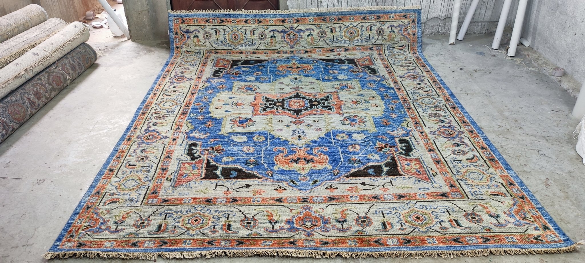 Ilse Crawford Blue and Tan Hand-Knotted Oriental Rug 8x10 | Banana Manor Rug Company