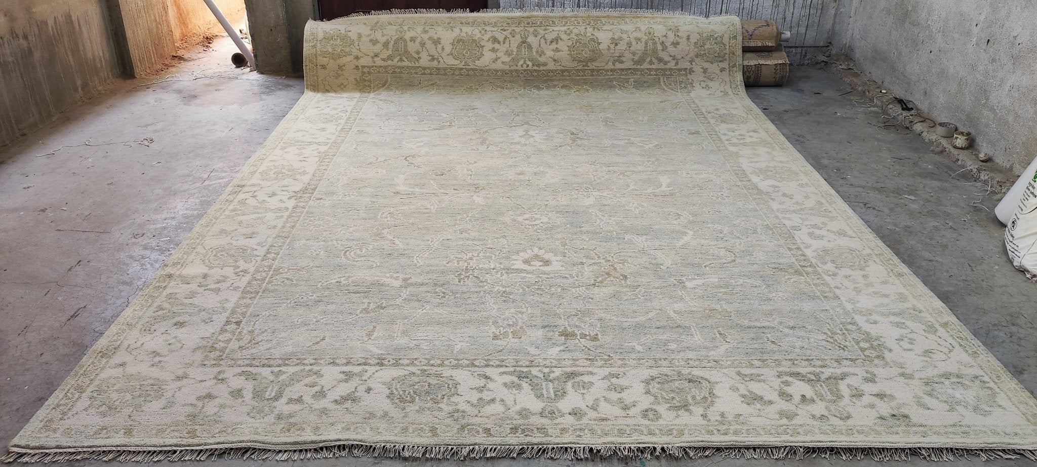 Ilze Liepa Hand-Knotted Oushak Rug Tan and Ivory 9x12 | Banana Manor Rug Company