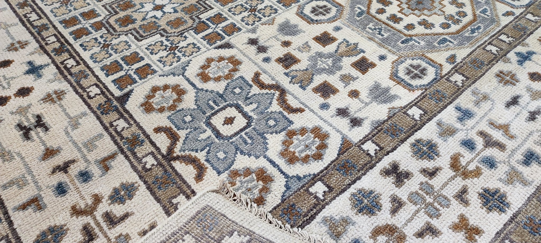 Inna Korobkina Hand-Knotted Oushak Rug Ivory and Brown 9x12 | Banana Manor Rug Company