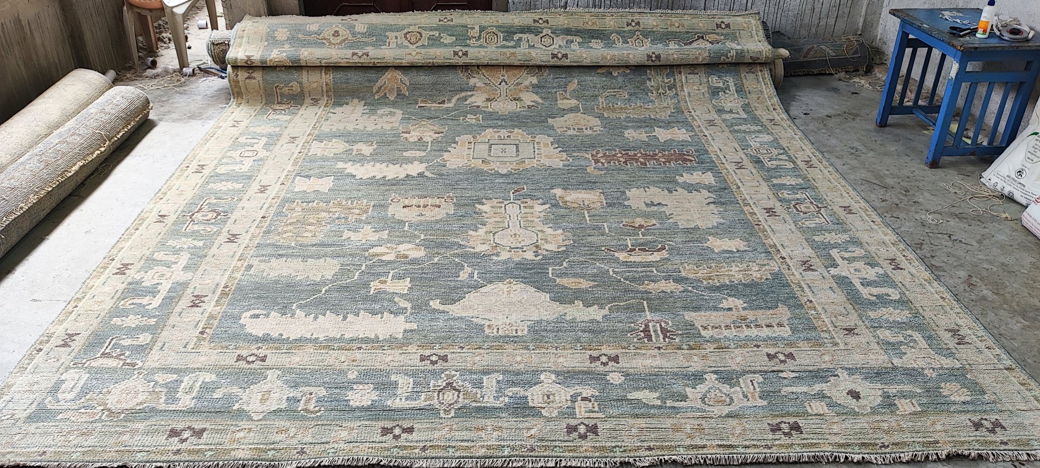 Irm 10x14 Hand-Knotted Light Green & Tan Oushak | Banana Manor Rug Factory Outlet