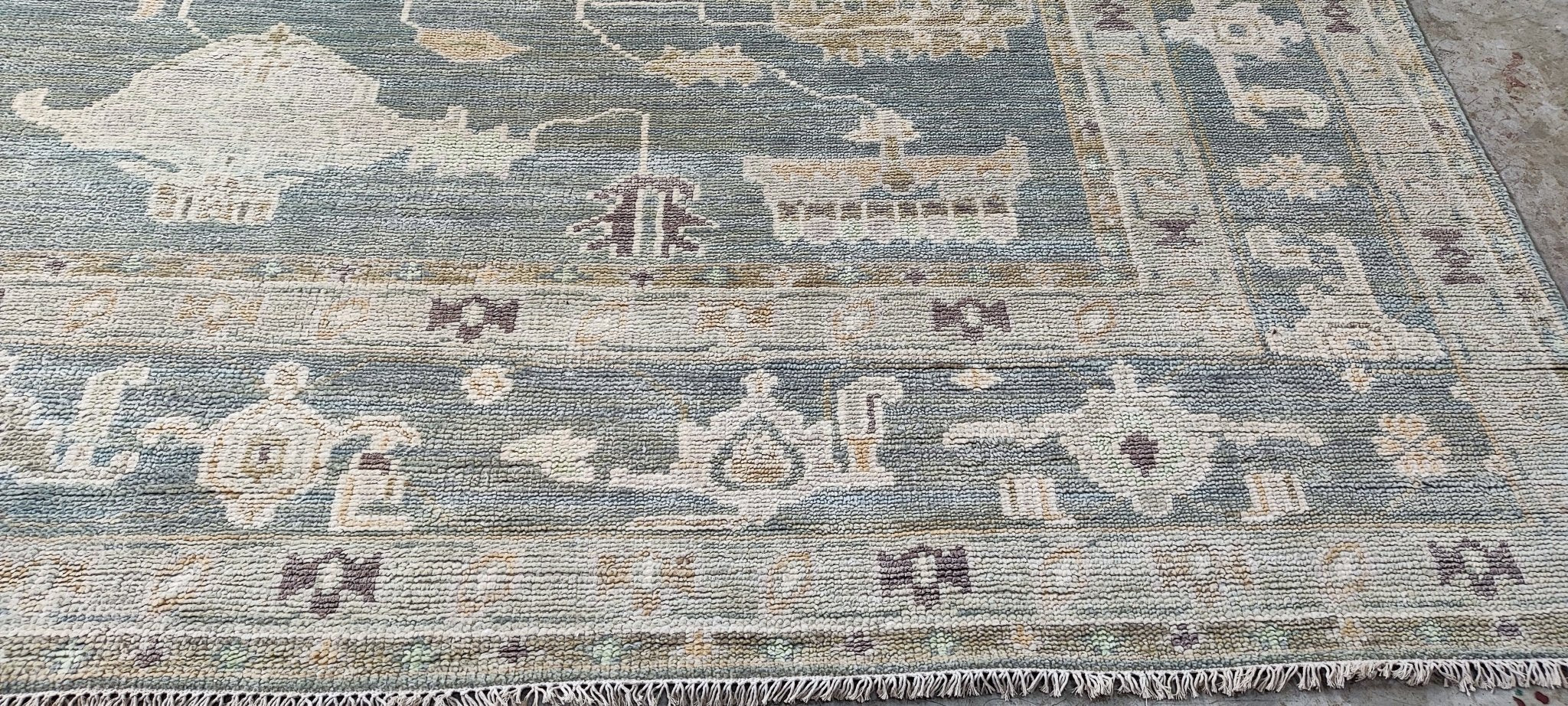 Irm 10x14 Hand-Knotted Light Green & Tan Oushak | Banana Manor Rug Factory Outlet