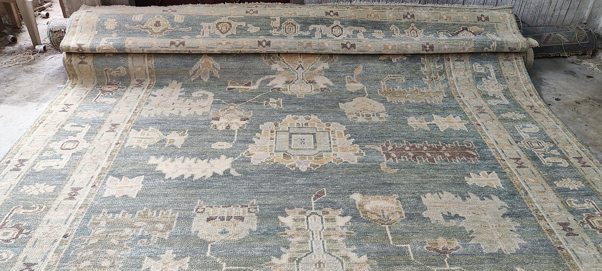 Irm 10x14 Hand-Knotted Light Green & Tan Oushak | Banana Manor Rug Factory Outlet