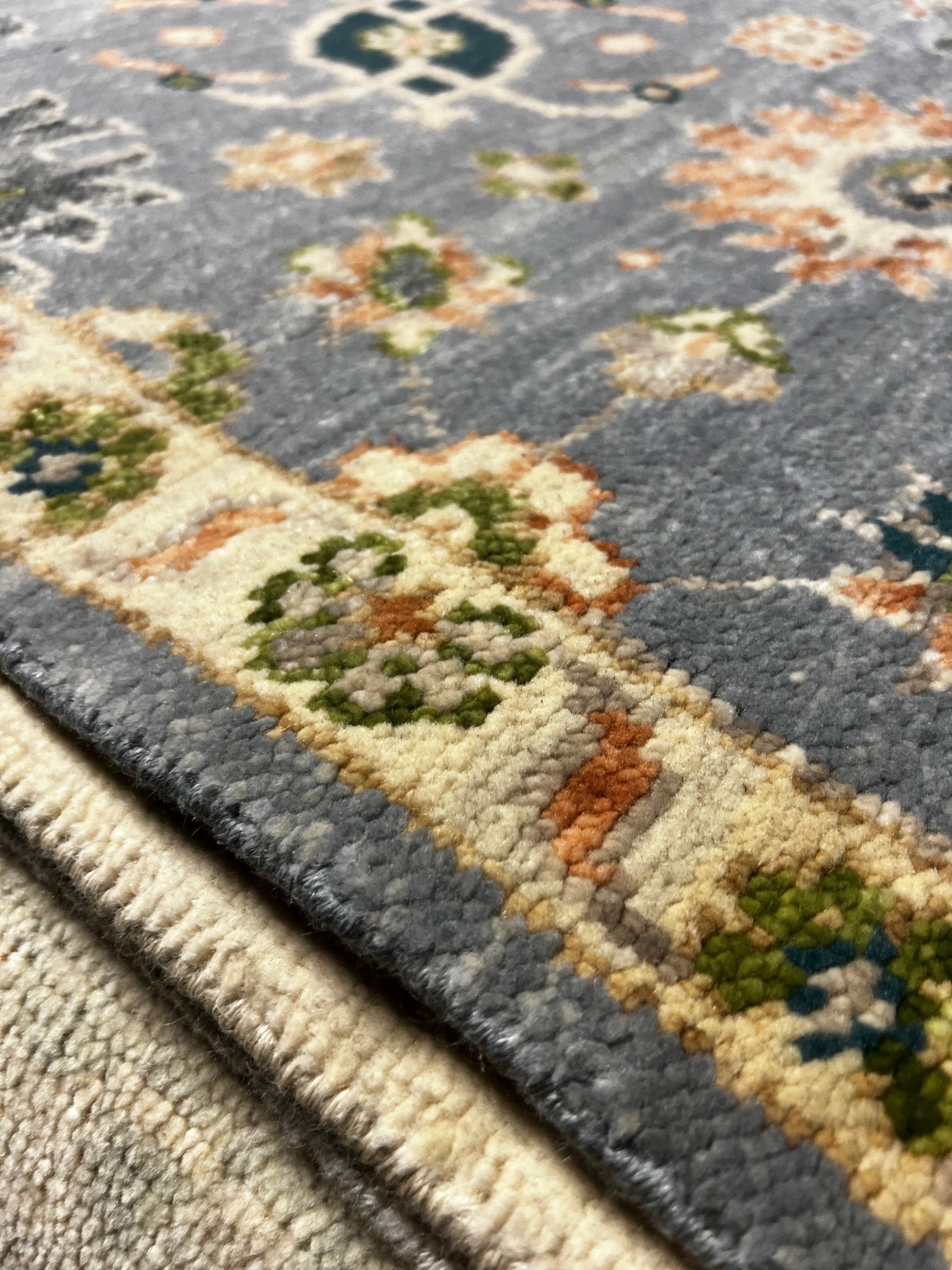 Isabelle Adjani 2.6x12.6 Light Blue and Beige Hand-Knotted Oushak Runner | Banana Manor Rug Factory Outlet