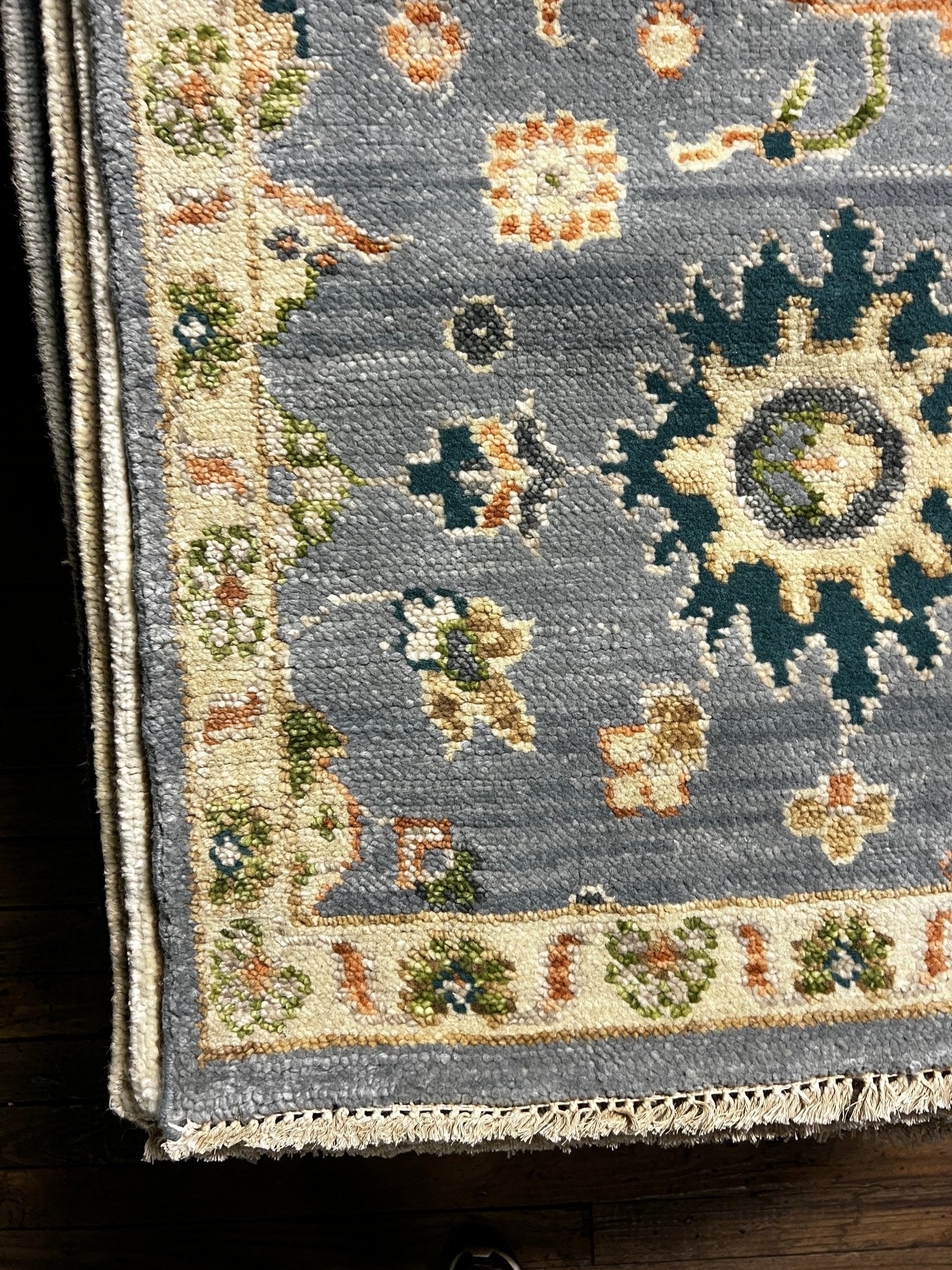 Isabelle Adjani 2.6x12.6 Light Blue and Beige Hand-Knotted Oushak Runner | Banana Manor Rug Company