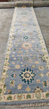 Isabelle Adjani 2.6x12.6 Light Blue and Beige Hand-Knotted Oushak Runner | Banana Manor Rug Company