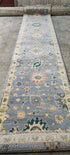 Isabelle Adjani 2.6x12.6 Light Blue and Beige Hand-Knotted Oushak Runner | Banana Manor Rug Company