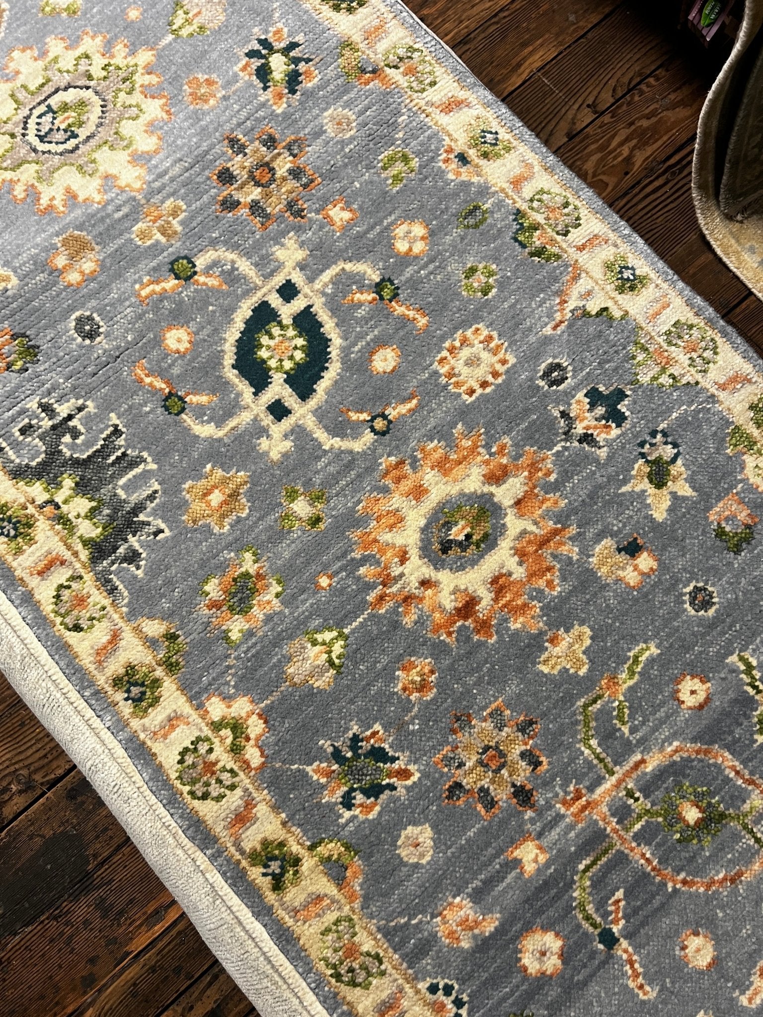 Isabelle Adjani 2.6x12.6 Light Blue and Beige Hand-Knotted Oushak Runner | Banana Manor Rug Factory Outlet