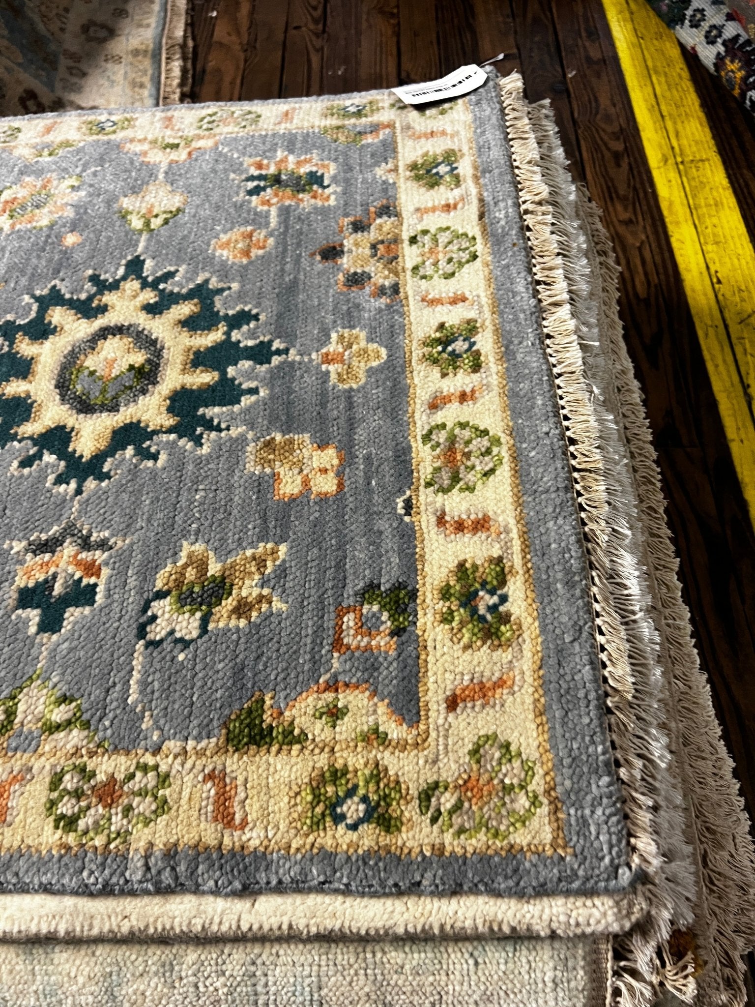 Isabelle Adjani 2.6x12.6 Light Blue and Beige Hand-Knotted Oushak Runner | Banana Manor Rug Factory Outlet