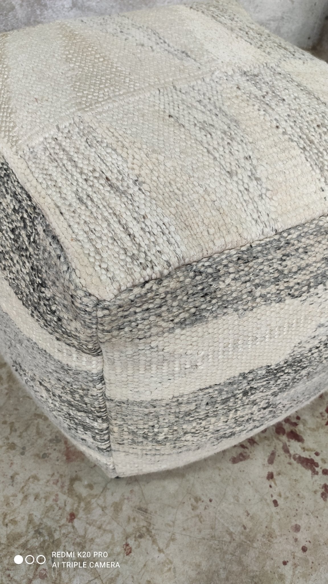 Isaiah Grey and Off-White Striped Pouffe | Banana Manor Rug Company